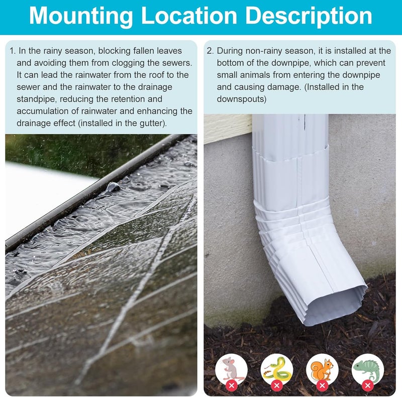 VYH 3x4 Rain Gutter Drop Outlet with Filter, Leaf Filter at The Bottom of Downspout (Gray, Pack of 2) - Image 5